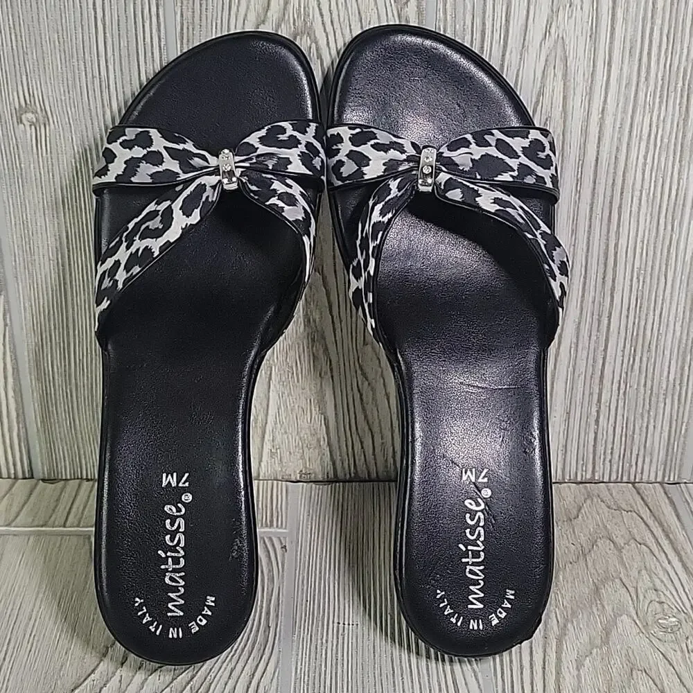 Matisse Black and White Leopard Print Wedge Sandals Womens Size 7